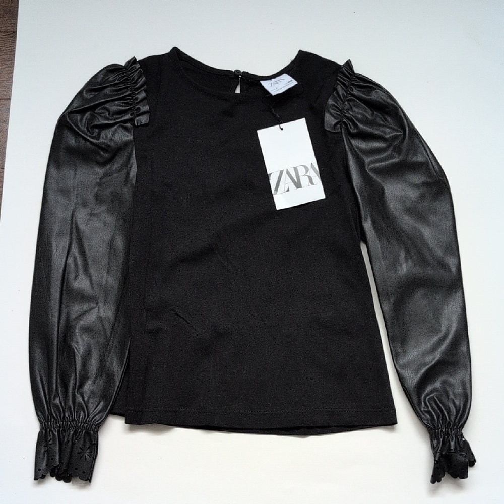 Zara Elegant Black Blouse with Gathered Sleeves